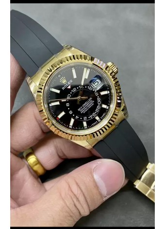 Rolex Sky-Dweller REF# M336235 Dial Negro Reloj Oro Amarillo Caja Acero 904L Réplica Espejo 1:1