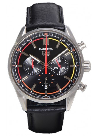 Tag Heuer Carrera Chronograph 42 Reloj Réplica Cuarzo Suizo Dial Negro Leather Strap