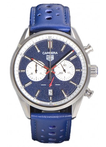 Tag Heuer Carrera Cronógrafo 43 Reloj Réplica Cuarzo Suizo Dial Azul Correa Piel 