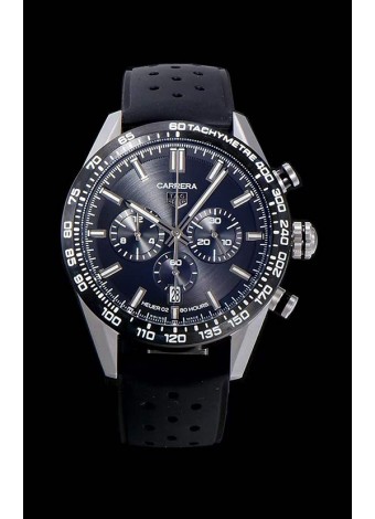 Tag Heuer Carrera Reloj Réplica Movimiento de Cuarzo Suizo Dial Negro - Correa de Goma Negra