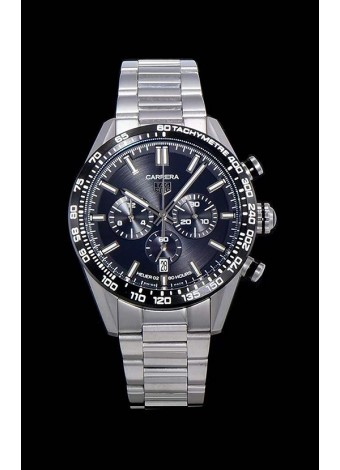 Tag Heuer Carrera Movimiento Cuarzo Suizo Reloj Réplica Dial Negro - Correa de Acero Inoxidable
