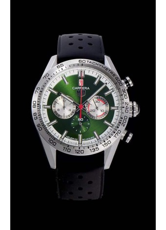 Tag Heuer Carrera Movimiento Cuarzo Suizo Reloj Réplica Dial Verde - Correa de Goma Negra