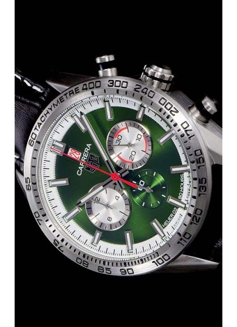 Tag Heuer Carrera Movimiento Cuarzo Suizo Reloj Réplica Dial Verde - Correa de Goma Negra