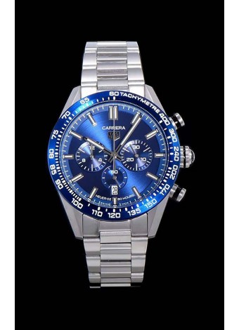Tag Heuer Carrera Movimiento Cuarzo Suizo Reloj Réplica Dial Azul - Correa de Acero Inoxidable