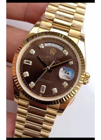 Rolex Day Date 128238 Presidential Reloj Oro Amarillo 18K 36MM - Dial Marrón Calidad a Espejo 1:1