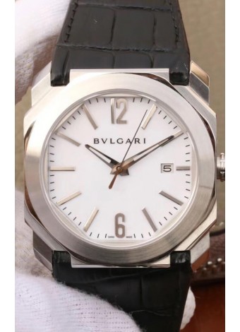 Bvlgari Edición Octo Roma Reloj Réplica a espejo 1:1 Caja en Acero 904L - Dial Blanco Correa de Piel