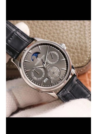 Jaeger LeCoultre Master Ultra Fino Calendario Perpetual Reloj Réplica Suizo en Dial Gris