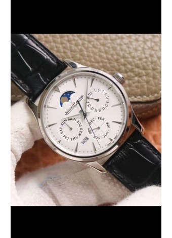 Jaeger LeCoultre Master Ultra Fino Calendario Perpetual Reloj Réplica Suizo en Dial Blanco