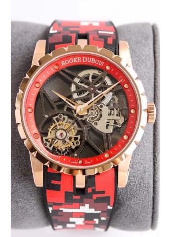 Roger Dubuis Excalibur Spider Flying Tourbillon Caja tipo Skeleton Caja de Oro Rosado Reloj Suizo a Espejo 1:1