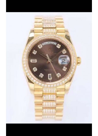 Rolex Day Date Presidential Reloj Oro Amarillo 18K 36MM - Dial Marrón Calidad a Espejo 1:1
