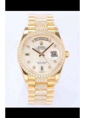 Rolex Day Date Presidential Reloj Oro Amarillo 18K 36MM - Dial Blanco Calidad a Espejo 1:1