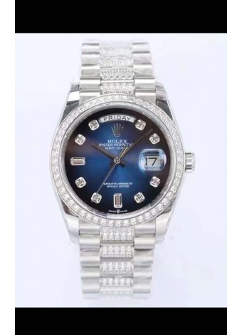 Rolex Day Date Presidential Acero 904L 36MM - Dial Azul Calidad a Espejo 1:1