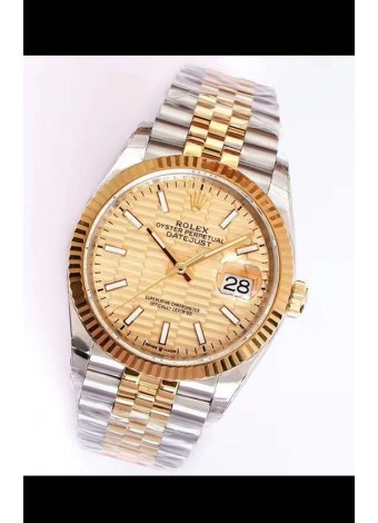 Rolex Datejust Dial Fluted-Motif 41MM Movimiento Cal.3135 Reloj Réplica Suizo en Caja de Acero 904L de Dos Tonos