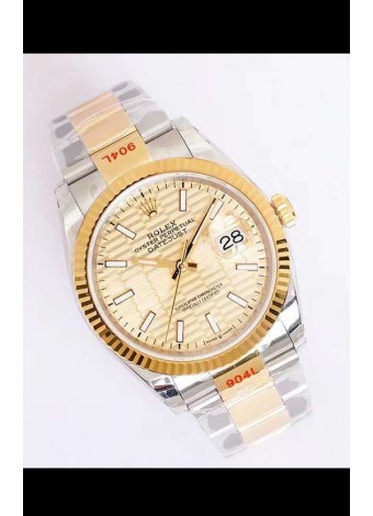 Rolex Datejust Dial Fluted-Motif 41MM Movimiento Cal.3135 Reloj Réplica Suizo en Caja de Acero 904L de Dos Tonos