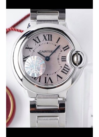 Ballon De Cartier Reloj Cuarzo Suizo Calidad a Espejo 1:1 28MM Caja en Acero Dial Blanco Perla