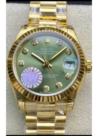 Rolex Datejust 278278 31MM Reloj Réplica Suizo en Acero 904L Oro Amarillo Dial Verde - Réplica a Espejo 1:1