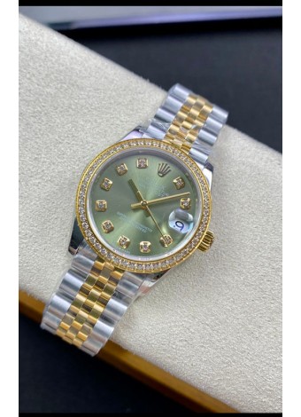 Rolex Datejust 31MM Reloj Réplica Suizo en Acero 904L Oro Amarillo 2 Tonos Dial Verde Réplica a Espejo 1:1