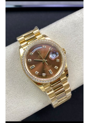 Rolex Day Date 36MM Oro Amarillo M128348RBR-0005 Dial Marrón Reloj Réplica a Espejo 1:1