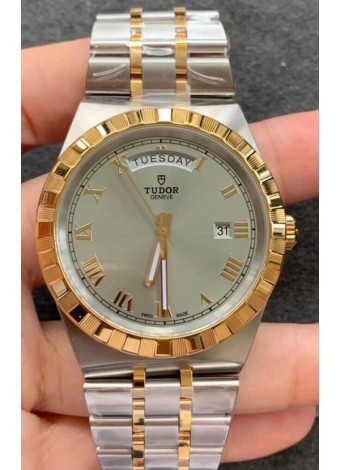 Tudor Reloj Edición Royal - Réplica Espejo 1:1 en Caja en Dos Tonos - Dial Romano Gris