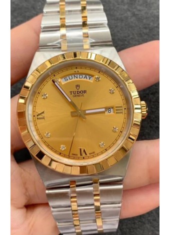 Tudor Reloj Edición Royal - Réplica Espejo 1:1 en Caja en Dos Tonos - Dial Diamantes Oro