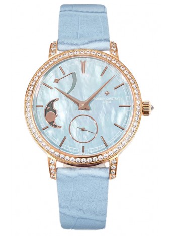 Vacheron Constantin Traditionelle Moon Phase Dial Azul Madre Perla en Oro Rosado Réplica Suiza