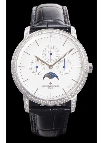 Vacheron Constantin Patrimony Perpetual Calendar Ultra-Thin Oro Blanco Dial Blanco Réplica Suiza