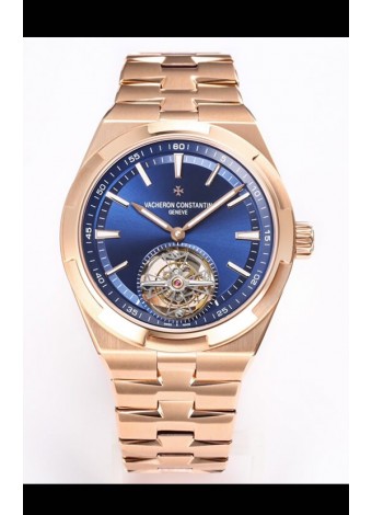 Vacheron Constantin Overseas Tourbillon Oro Rosado en Dial Azul Correa de Oro Réplica a Espejo 1:1