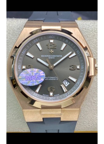 Vacheron Constantin Overseas Reloj Réplica a Espejo Acero 904L Oro Rosado en Dial Gris - Correa Goma