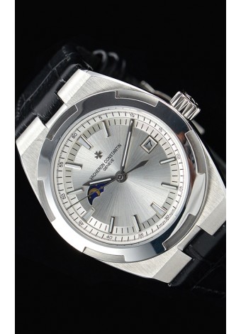 Vacheron Constantin Overseas MoonPhase Reloj Suizo Acero Inoxidable en Correa Negra