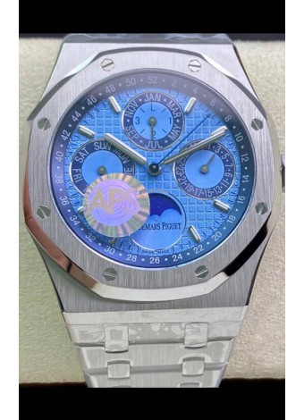 Audemars Piguet Royal Oak Calendario Perpetuo Reloj Réplica Suizo Caja de Acero con Dial de Acero color Azul