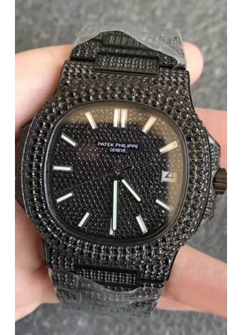 Patek Philippe Nautilus 5711 Revestimiento Negro Venom PVD Diamonds Reloj Réplica Suizo Dial Negro