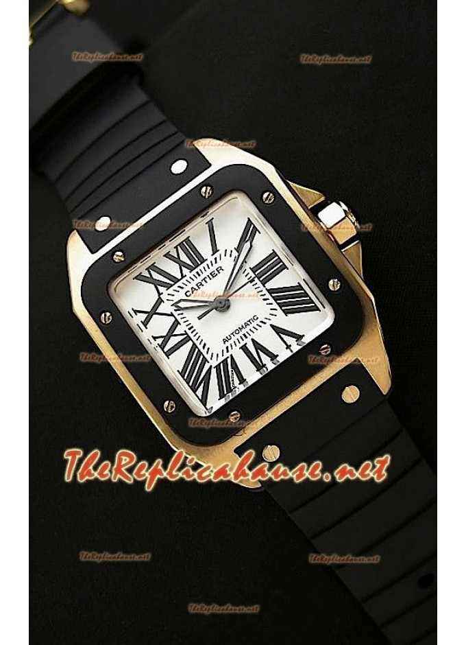 Oro Rosa Cartier Santos 100 Caucho Cartier Santos 100 Reloj Suizo