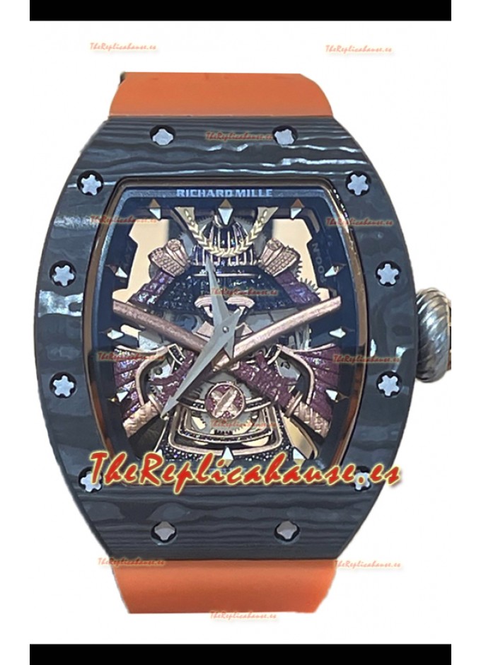 Richard Mille RM047 Samurai Reloj Genuino Tourbillon Caja Carbobono Correa  Naranja