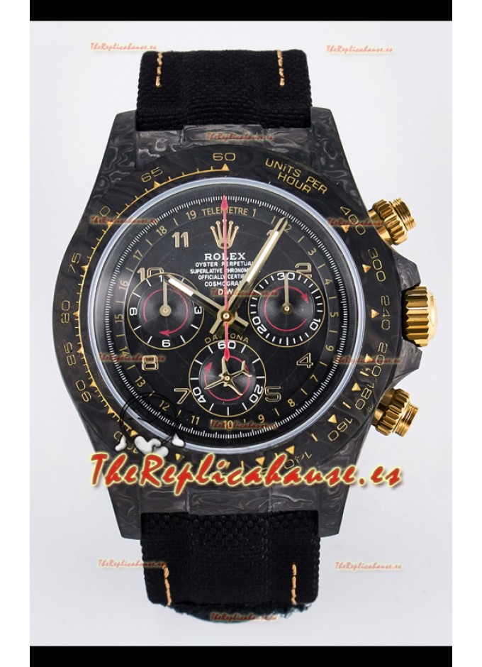 Rolex Daytona Super Clone DiW Avia Gris Carbon Edition Watch Caja Carbono  Forjado Correa Negra Réplica Espejo 1:1