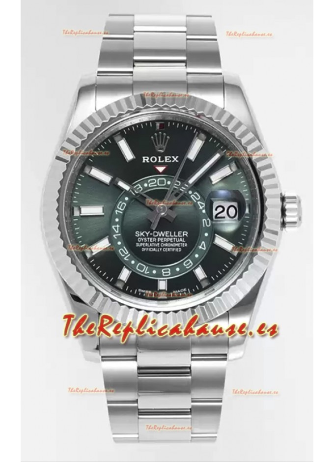 Rolex Sky-Dweller REF #m336934 Dial Verde Reloj Caja Acero 904L