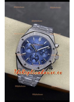 Reloj Royal Oak Chrono 26240 con esfera azul hielo y oro blanco esmerilado, réplica de alta calidad