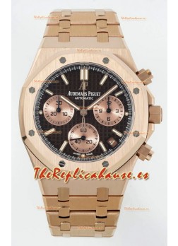 Reloj Royal Oak Chrono 26240 con correa de oro rosa y esfera marrón, réplica de alta calidad