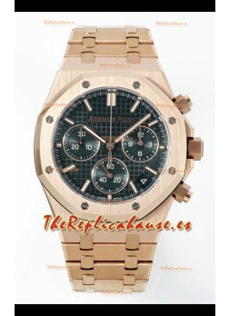 Reloj Royal Oak Chrono 26240 con correa de oro rosa y esfera verde, réplica exacta