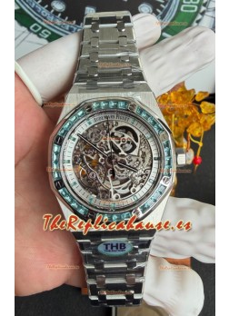 Reloj Royal Oak Openworked 15412BC con zafiros verdes, superclon