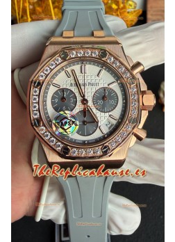 Reloj Royal Oak Chrono 26231 con caja de oro rosa y correa de caucho, réplica de alta calidad