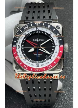 Reloj réplica suizo Bell and Ross BR03 GMT Compass con bisel rojo/negro
