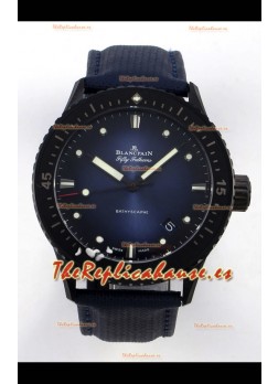 Reloj Blancpain Fifty Fathoms Superclon con caja de cerámica, correa de cuero y esfera azul