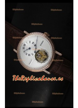 Breguet Classique Reloj Réplica Suizo Tourbillon en Oro Rosado con Bisel de Diamantes