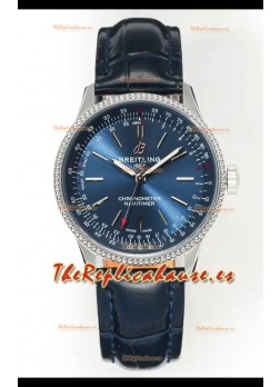 Reloj Navitimer Automatic 36 con esfera azul marino y caja de acero, réplica de alta calidad