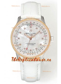 Reloj Navitimer Automatic 36 con correa blanca y oro rosa, réplica perfecta