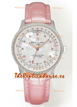 Reloj Navitimer Automatic 36 con esfera perlada y caja de acero, réplica de alta calidad