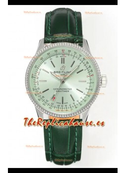 Reloj Navitimer Automatic 36 con esfera verde y caja de acero, réplica de alta calidad