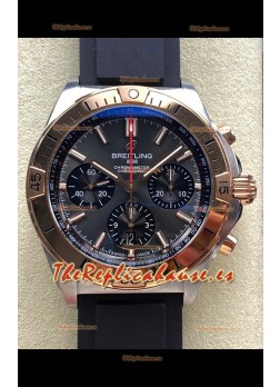 Reloj Breitling Chronomat B01 42 con esfera gris y correa de caucho bicolor, réplica de alta calidad