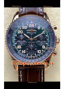 Reloj réplica suizo Breitling Navitimer B02 de oro rosa con esfera verde