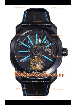 Reloj Bvlgari Octo Roma PVD de titanio con marcadores de hora azules, superclon